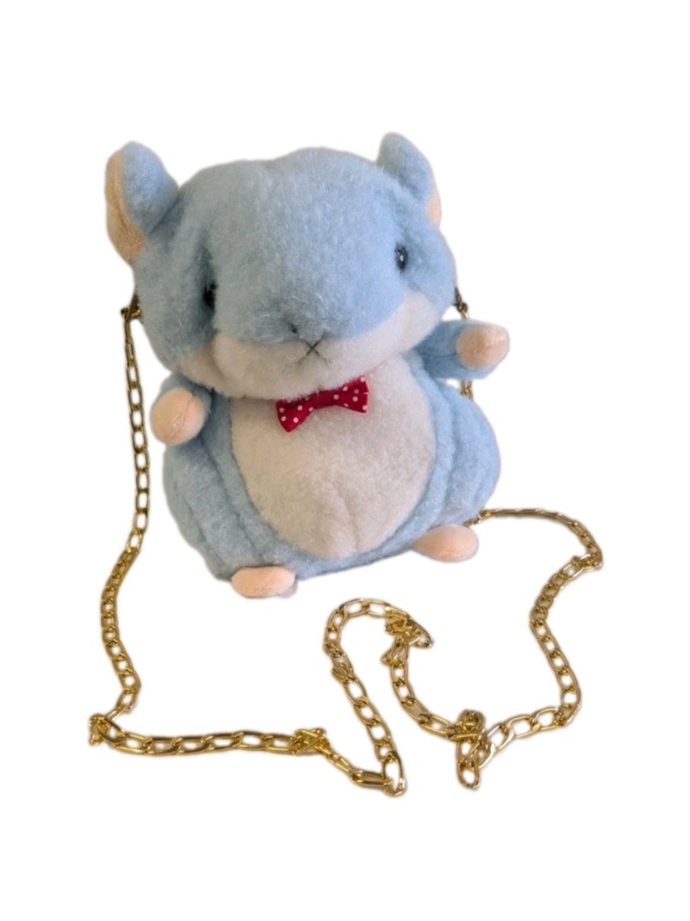 Plush Blue Crossbody Bag with Red Bow